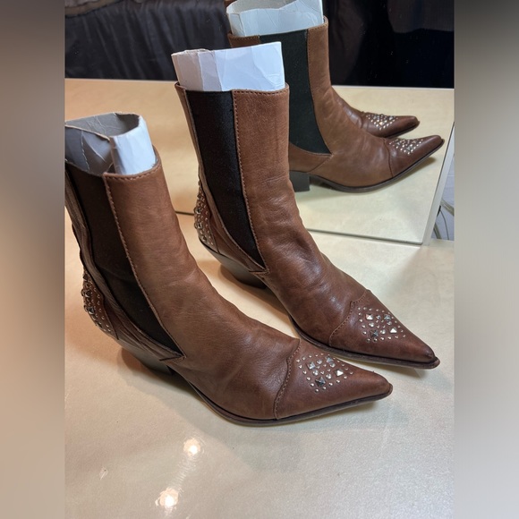Giancarlo Paoli Made in Italy Leather Western Cut Short Studded Boots 36.5 - Picture 11 of 14